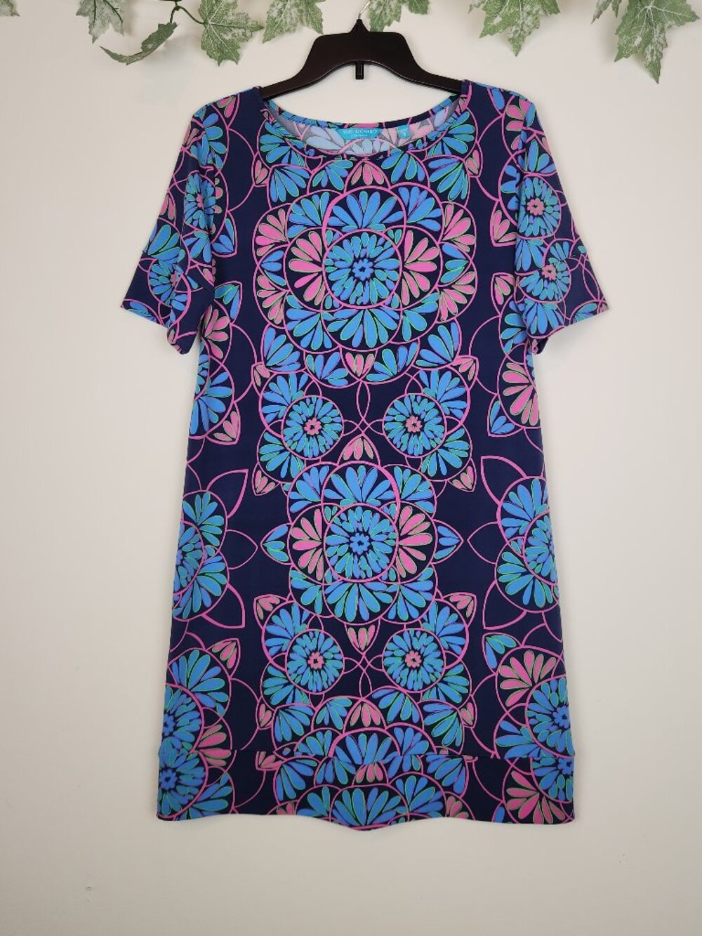 Tori Richard Honolulu Size S Blue Pink Floral Pullover Stretch Women's Dress